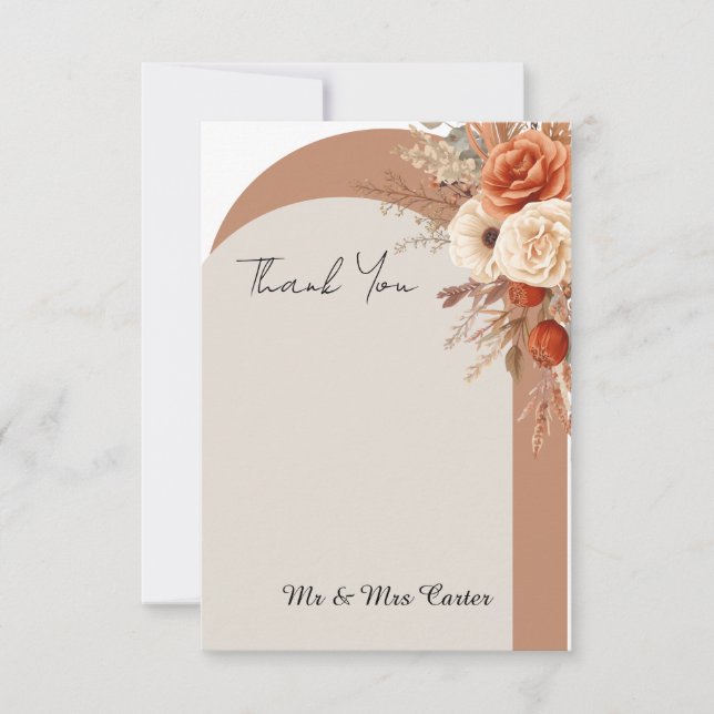 Boho Rust Floral Arch Wedding Thank You Card (Front)