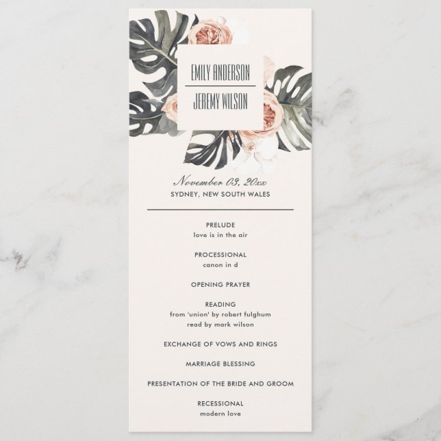 BOHO RUST MONSTERA FLORAL WEDDING CEREMONY PROGRAM (Front)