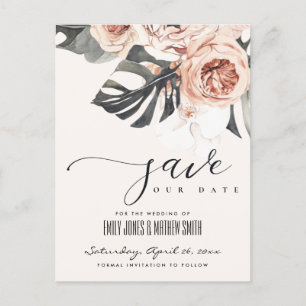 BOHO RUST MONSTERA WATERCOLOR FLORA THE DATE SAVE  ANNOUNCEMENT POSTCARD