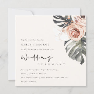 BOHO RUST MONSTRERA WATERCOLOR FLORAL WEDDING INVITATION