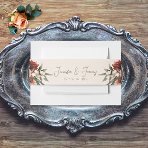 Boho Rust & Neutral Cream Fall Floral  Invitation Belly Band