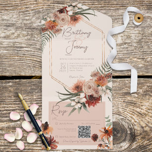 Boho Rust & Neutral Fall Floral Cream QR Code All In One Invitation