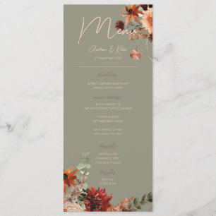 Boho Rust & Neutral Fall Floral Green Wedding IV Menu