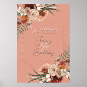 Boho Rust & Neutral Fall Floral Peach Rust Frame Poster