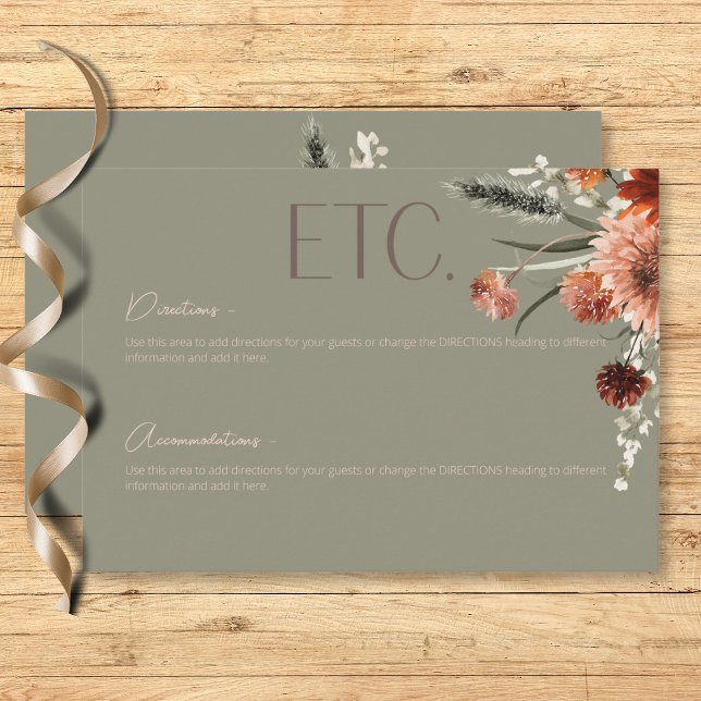 Boho Rust & Neutral Fall Floral Sage Green Details Enclosure Card (Boho Rust & Neutral Fall Floral Sage Green Details Enclosure Card)