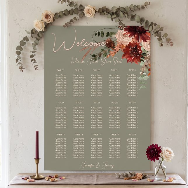 Boho Rust & Neutral Fall Floral Sage Green Wedding Poster (Creator Uploaded)