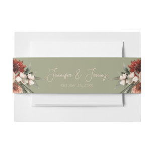 Boho Rust & Neutral Sage Fall Floral Invitation Belly Band
