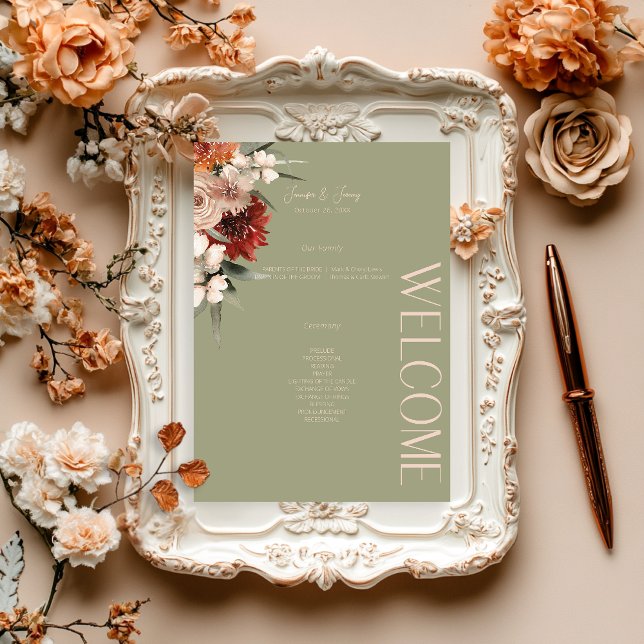 Boho Rust & Neutral Sage Fall Floral  Program (Creator Uploaded)