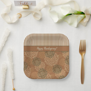 Boho Rust Orange Mandalas and Stripes Paper Plate