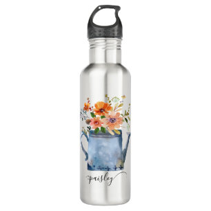 Boho Rust Orange Watercolor Flowers Watering Can 710 Ml Water Bottle