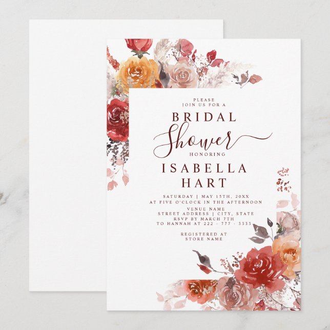 Boho Rust Terracotta Burnt Orange Bridal Shower Invitation (Front/Back)