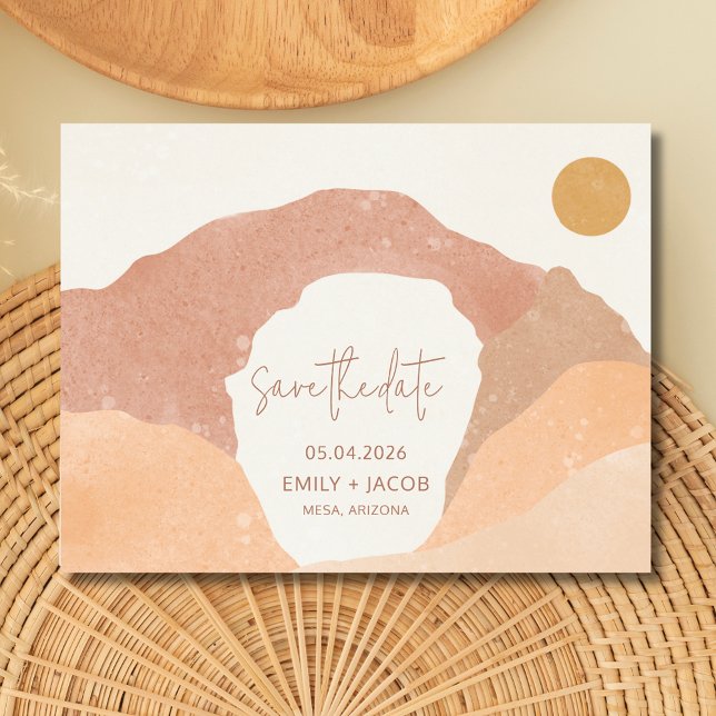 Boho Rust Terracotta Desert Wedding Save the Date Announcement Postcard (Boho Rust Terracotta Desert Wedding Save the Date)