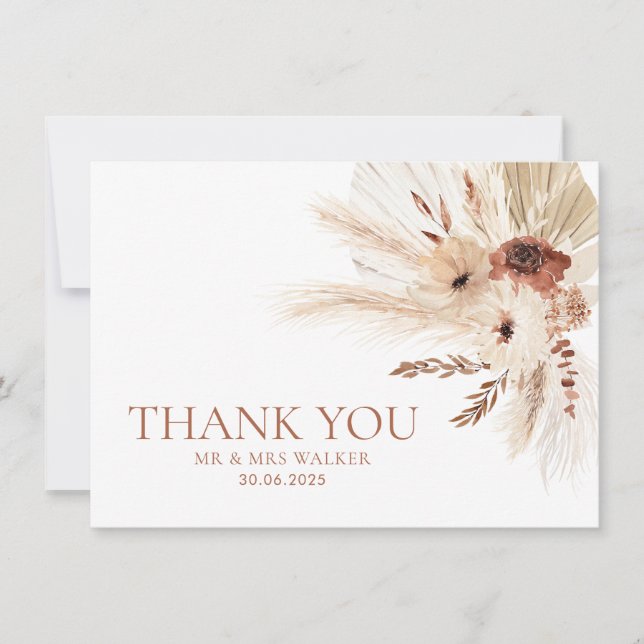 Boho Rust Wedding Thank You Card Flat HAZEL (Front)