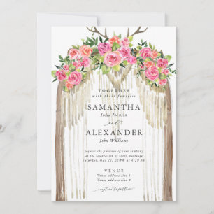 Boho Rustic Arch Western Watercolor Roses Wedding Invitation