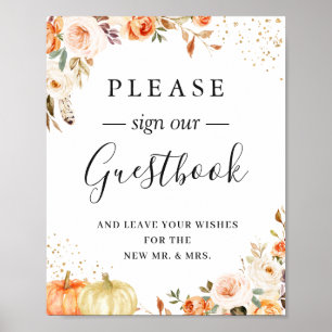 Boho Rustic Autumn Floral Wedding Guestbook Sign