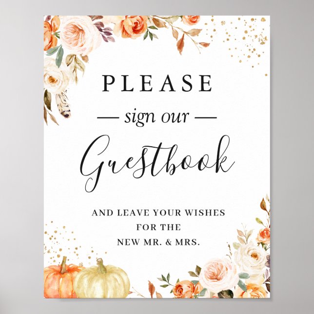 Boho Rustic Autumn Floral Wedding Guestbook Sign (Front)
