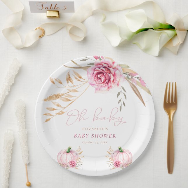 Boho Rustic Autumn Pumpkin Baby Shower Paper Plate (Wedding)