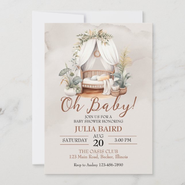 Boho Rustic Baby Crib Shower Invitation (Front)