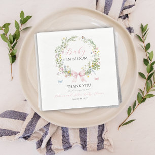 Boho Rustic Baby in Bloom Pink Bow Baby Shower Napkin