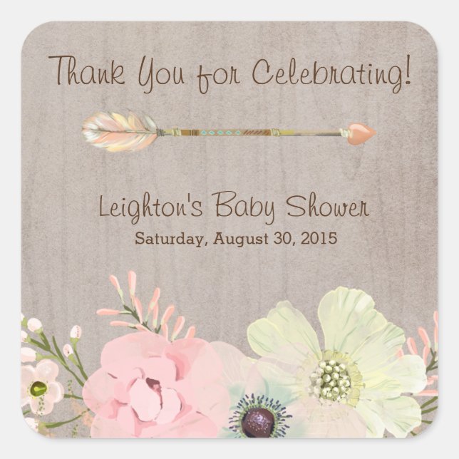 Boho Rustic Baby or Bridal Shower Favour Sticker (Front)