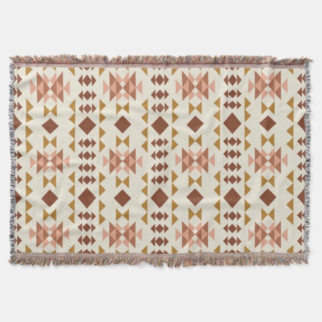 Boho Rustic Brown Earth Tone Tribal Pattern Throw Blanket (Front)