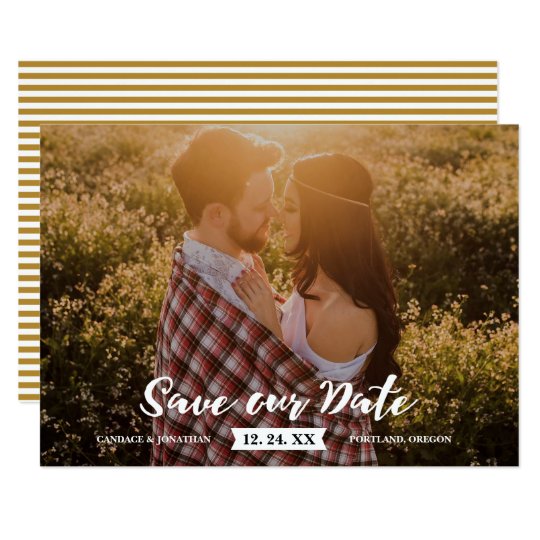 Boho Rustic Brush Script Photo Save the Date Card