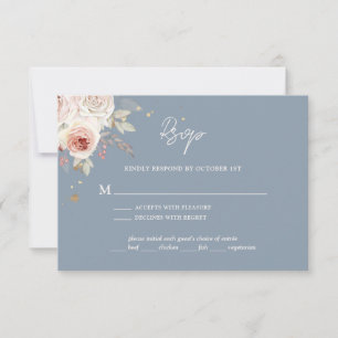 Boho Rustic Dusty Blue Wedding RSVP Card