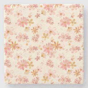 Boho rustic earthy botanical flower pattern stone coaster