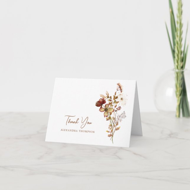 Boho Rustic Earthy Nature Botanical Bridal Shower Thank You Card (Front)