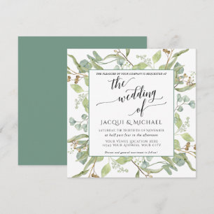 BOHO Rustic Eucalyptus Foliage Watercolor Square Invitation