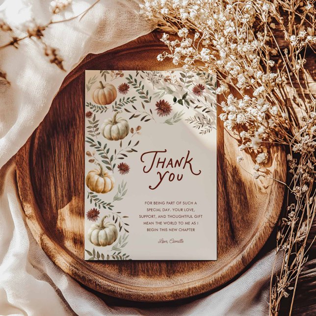 Boho Rustic Fall Bridal Shower Thank you (Rustic Pumpkin Thank you card)