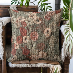 Boho rustic fall earth tones circles embroidered  throw pillow
