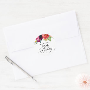 Boho Rustic Fall Floral 100th Birthday Party Classic Round Sticker