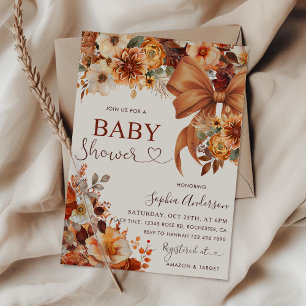 Boho Rustic Fall Floral Baby Shower Party Invitation