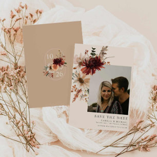 Boho Rustic Fall Floral Photo Save the Date Invitation