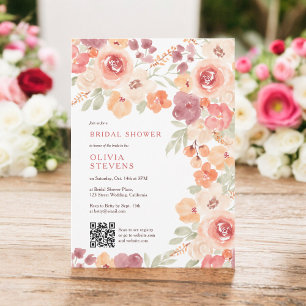 Boho rustic fall peach blush qr code bridal shower invitation