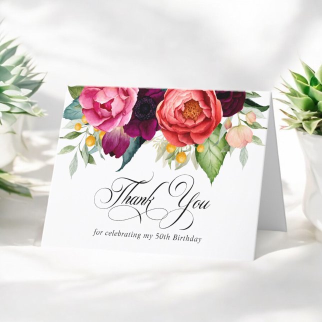 Boho Rustic Floral 50th Birthday Thank You (Creator Uploaded)