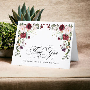 Boho Rustic Floral 85th Birthday Thank You Card
