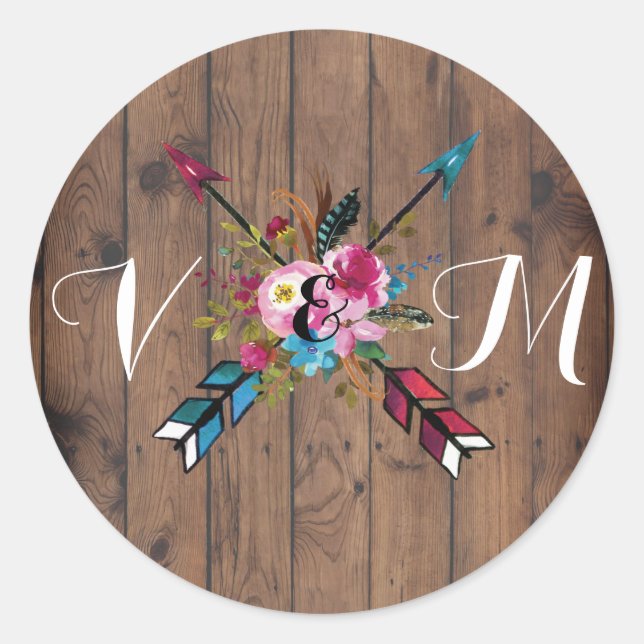 Boho Rustic floral arrow wedding stickers (Front)