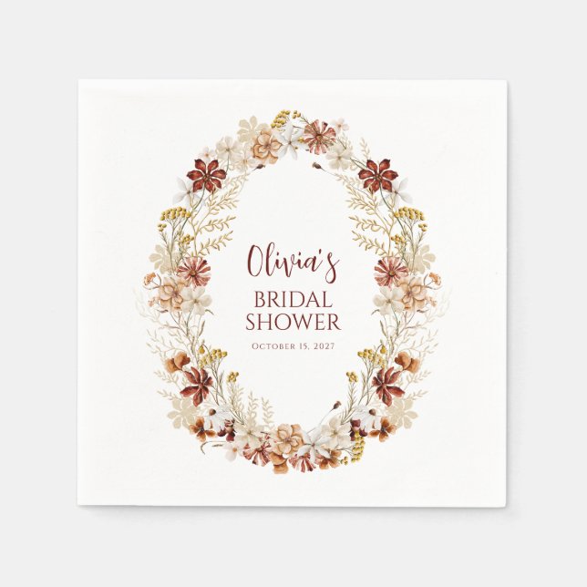 Boho Rustic Floral Burgundy Bridal Shower Custom Napkin (Front)