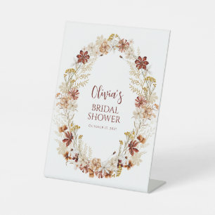 Boho Rustic Floral Burgundy Bridal Shower Custom Pedestal Sign