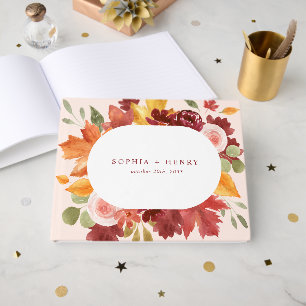 Boho Rustic Floral Burgundy Fall Wedding Guest Book