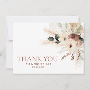 Boho Rustic Floral Mariage Carte de remerciements 