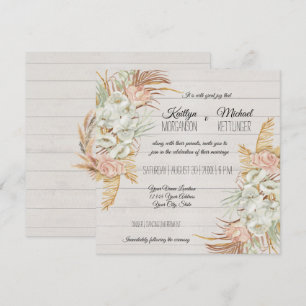 BOHO Rustic Floral Pampas Palm Foliage Wedding Invitation