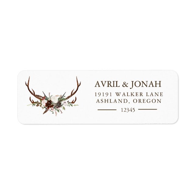 Boho Rustic Floral Rose Antlers Adresse de retour (Devant)