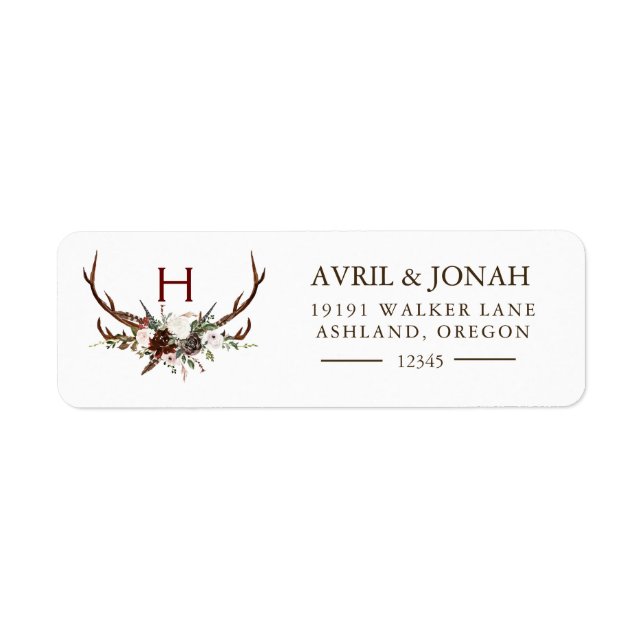 Boho Rustic Floral Rose Antlers Monogramme Retour (Devant)