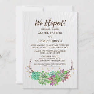 Boho Rustic Floral Succulent Elopement Reception Invitation