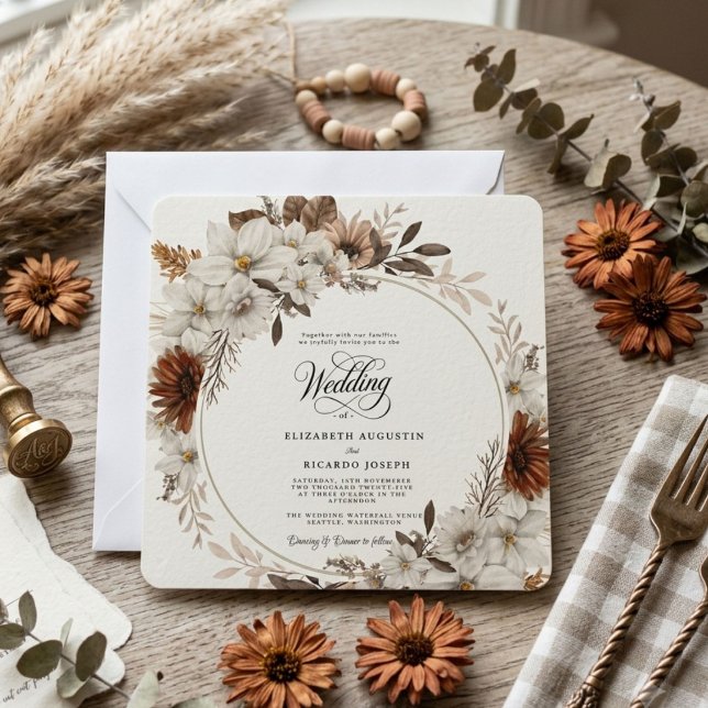 Boho Rustic Floral  Wedding Invitation (Creator Uploaded)