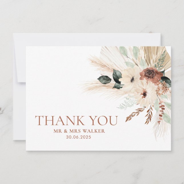 Boho Rustic Floral Wedding Thank You Card MAEVE (Front)