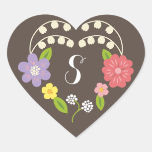 Boho Rustic Floral Wreath Wedding Heart Sticker